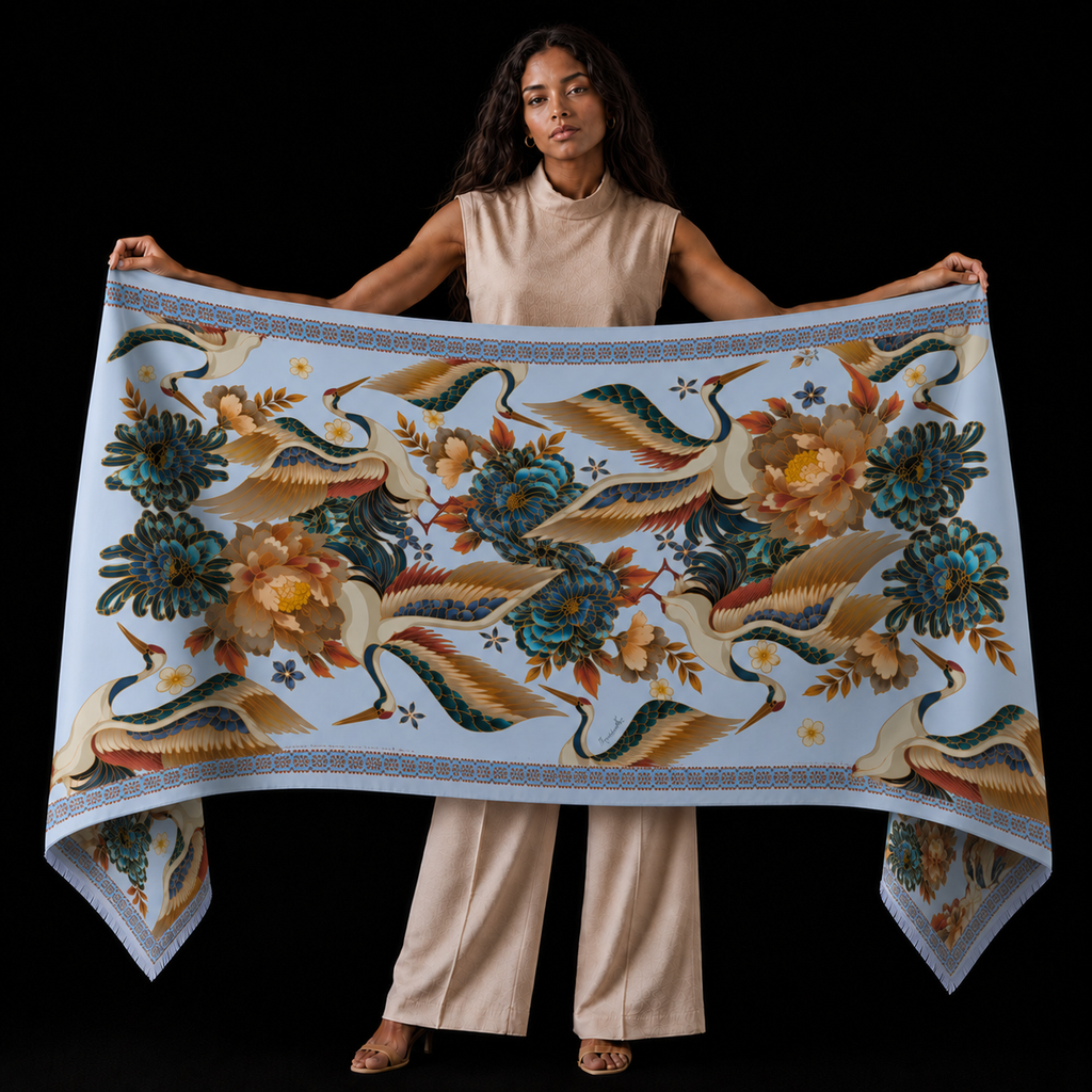 TSURU CASHMERE SCARF - LIGHT BLUE