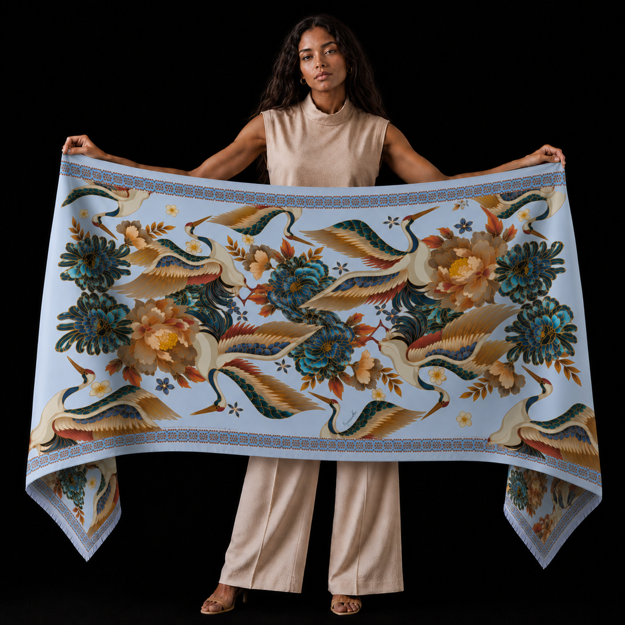 TSURU CASHMERE SCARF - LIGHT BLUE