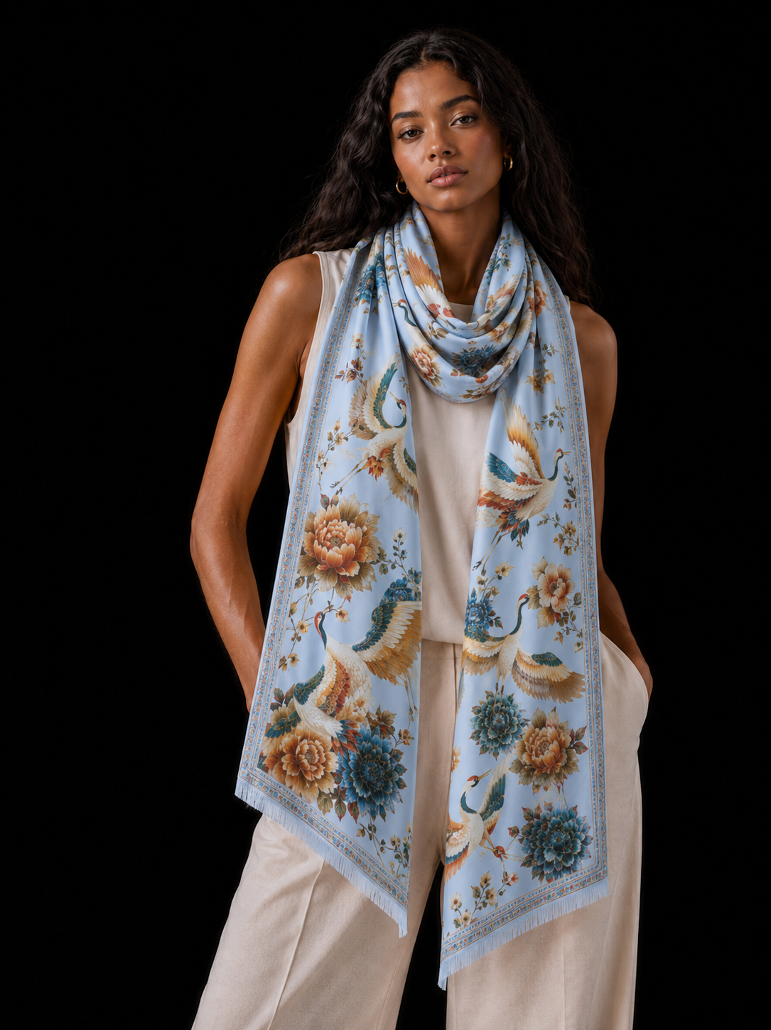 TSURU CASHMERE SCARF - LIGHT BLUE