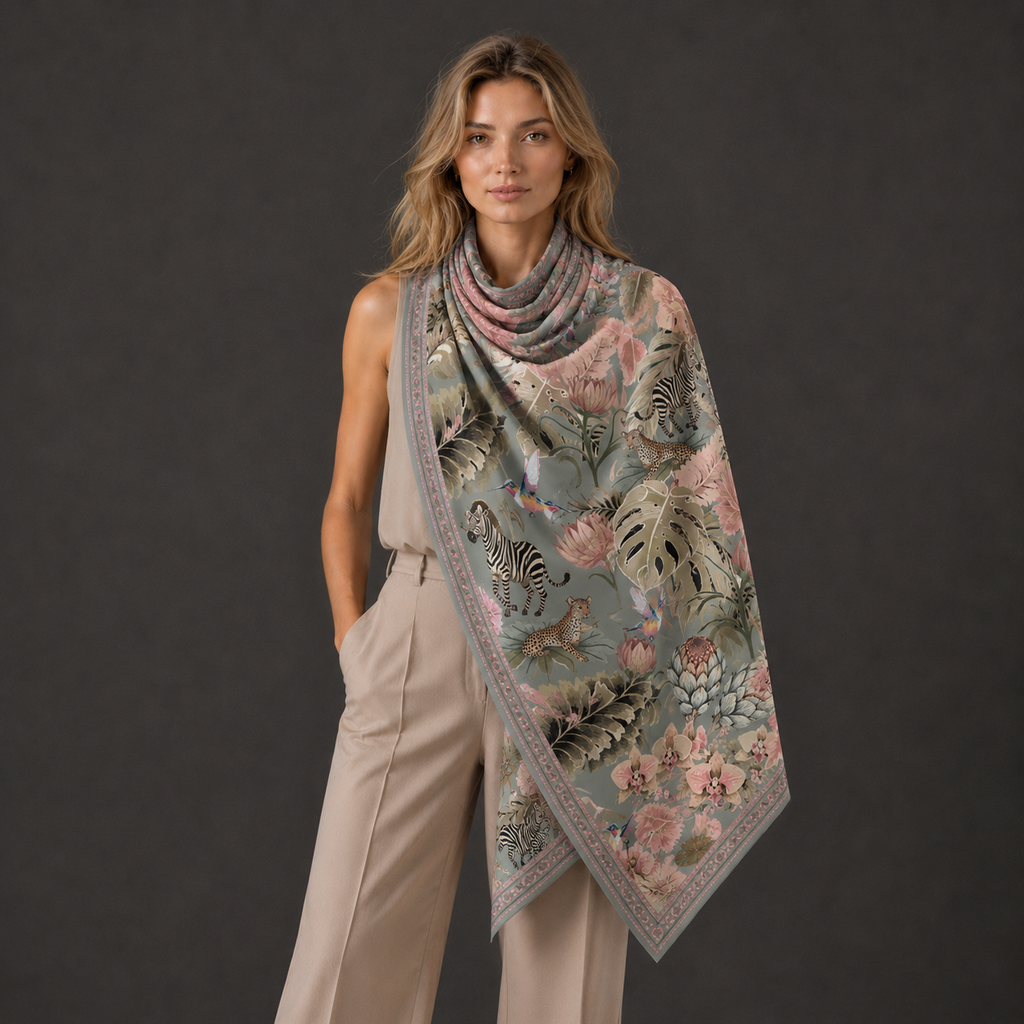 ZEBRA CASHMERE SCARF - GREEN