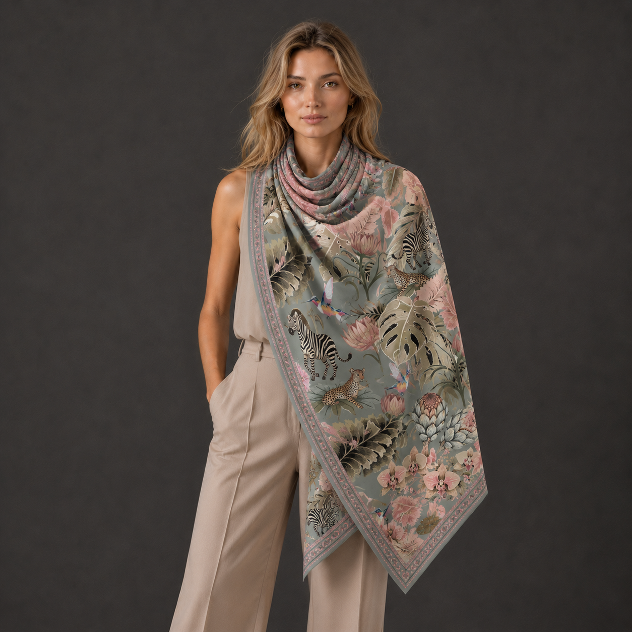 ZEBRA CASHMERE SCARF - GREEN