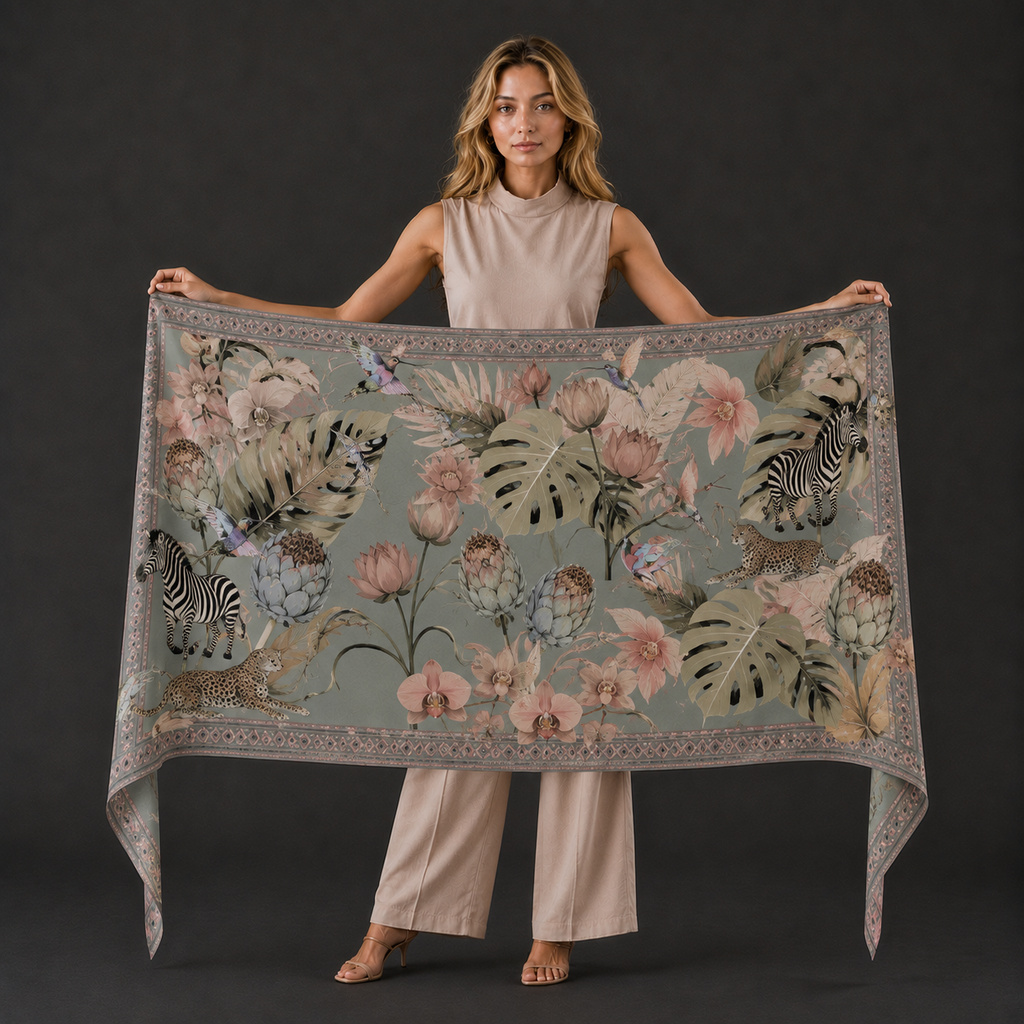 ZEBRA CASHMERE SCARF - GREEN