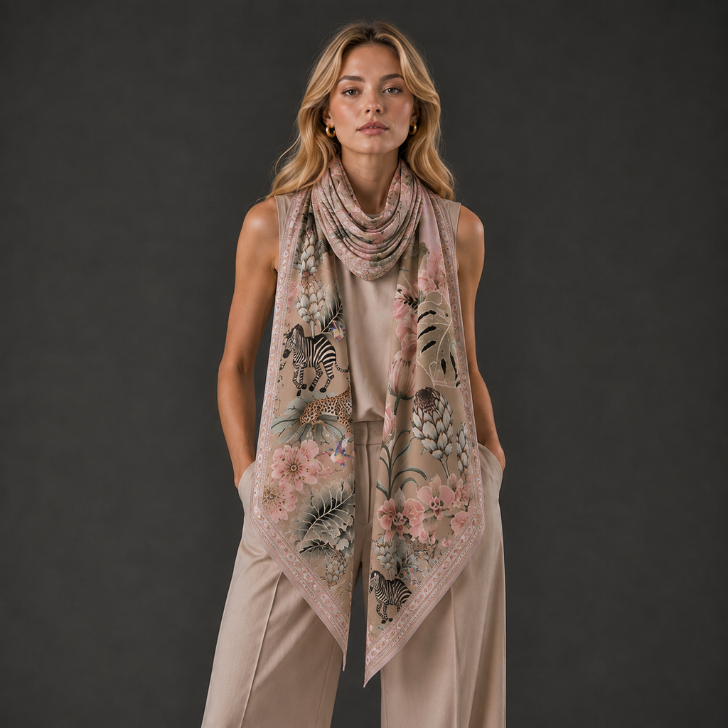 ZEBRA CASHMERE SCARF - TAUPE