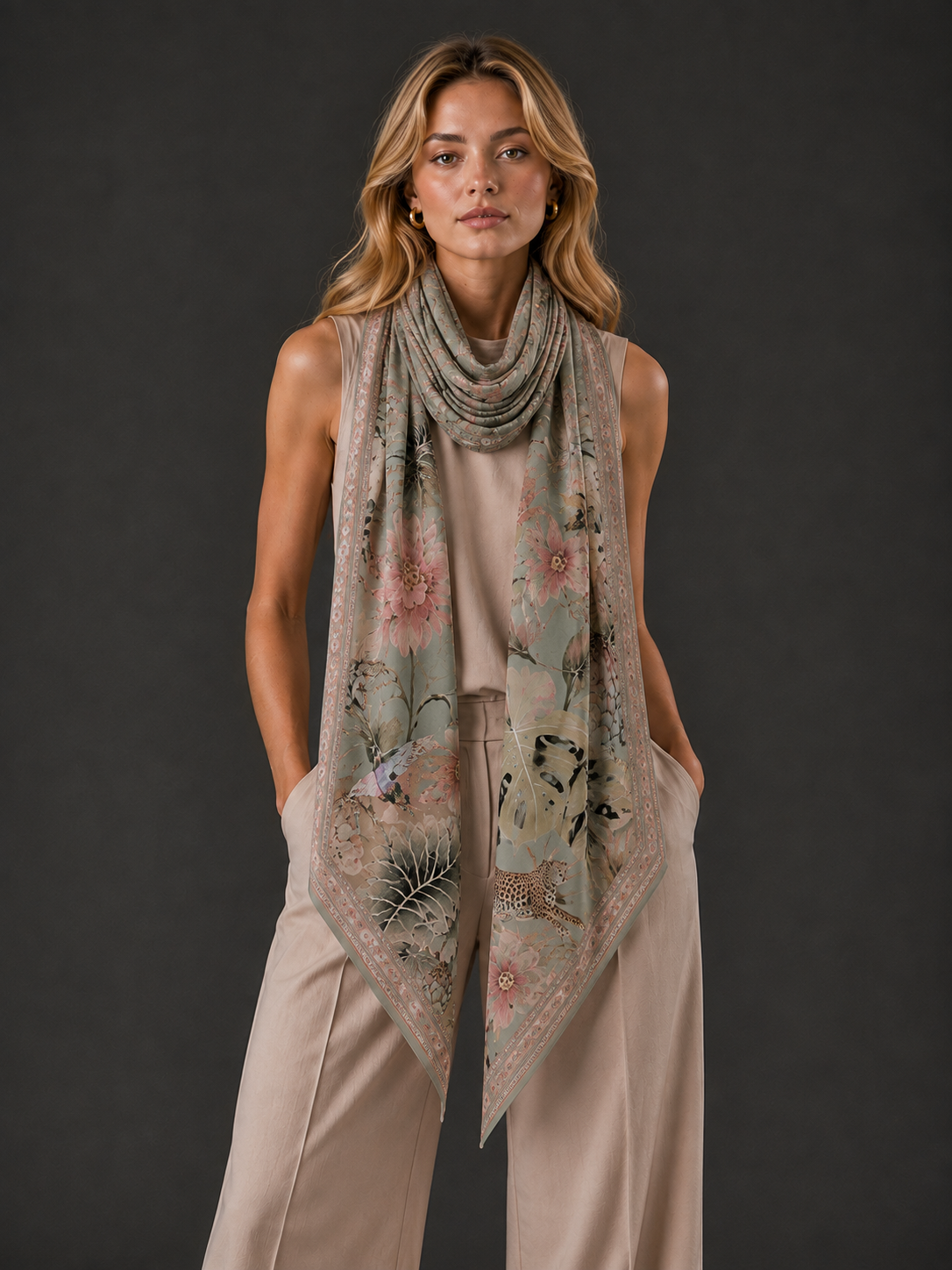 ZEBRA CASHMERE SCARF - GREEN