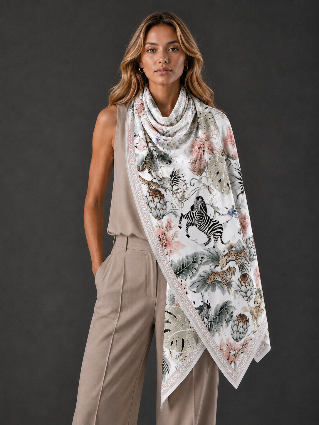 ZEBRA CASHMERE SCARF - OFF WHITE