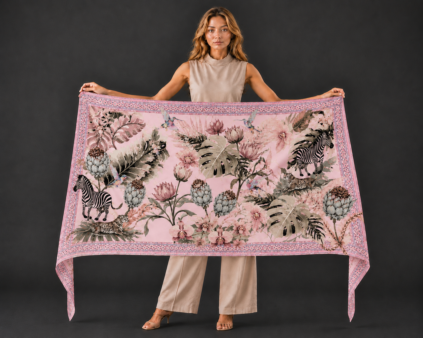 ZEBRA CASHMERE SCARF - LIGHT ROSE