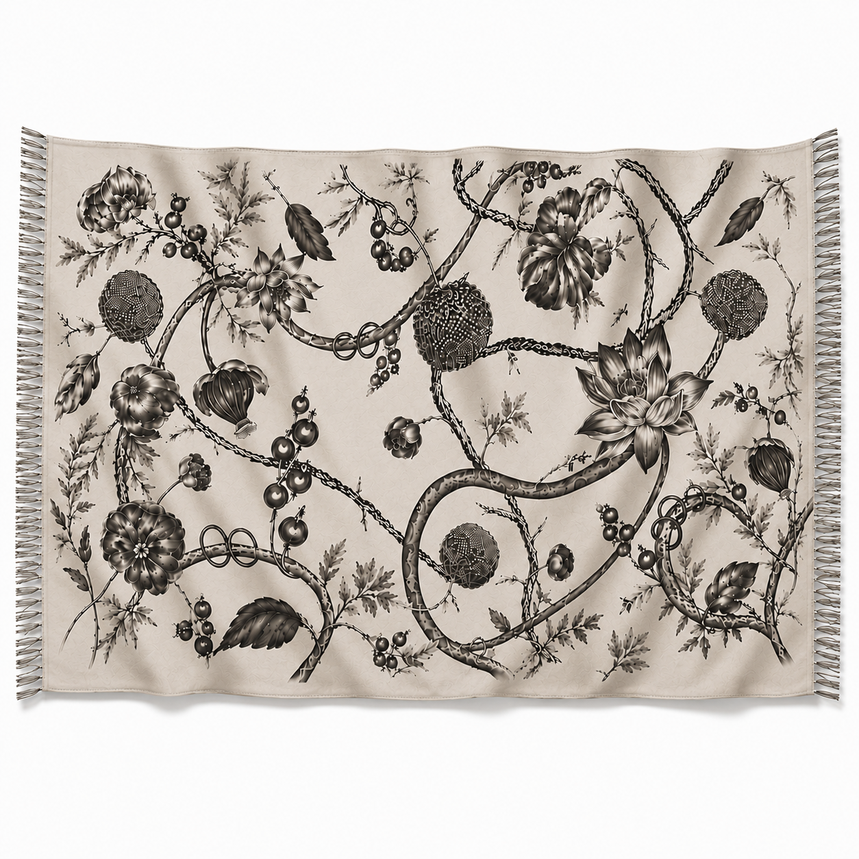 BOTANICAL CASHMERE SCARF - WHEAT