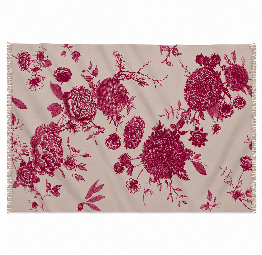 FLOWER EXPLOSION CASHMERE SCARF - WHEAT