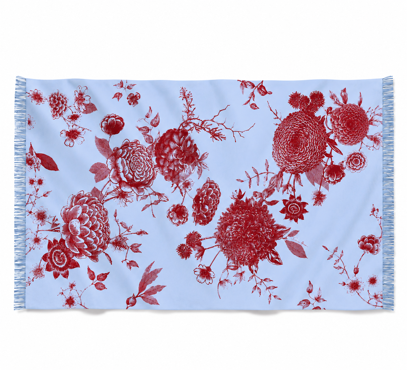 FLOWER EXPLOSION CASHMERE SCARF - LIGHT BLUE