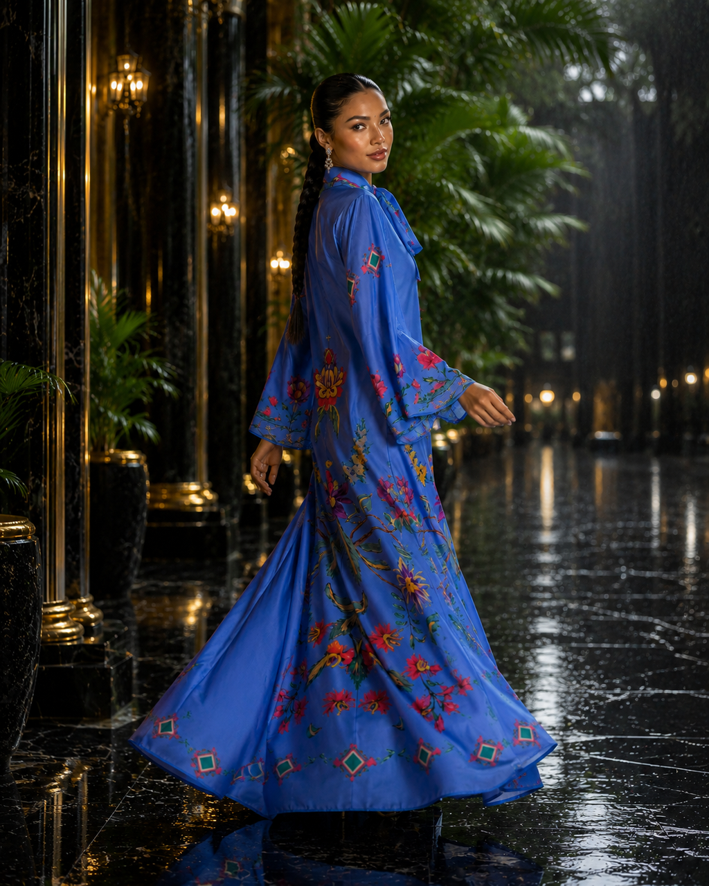 ETHNO FLORAL PRINCESS DRESS-BLUE