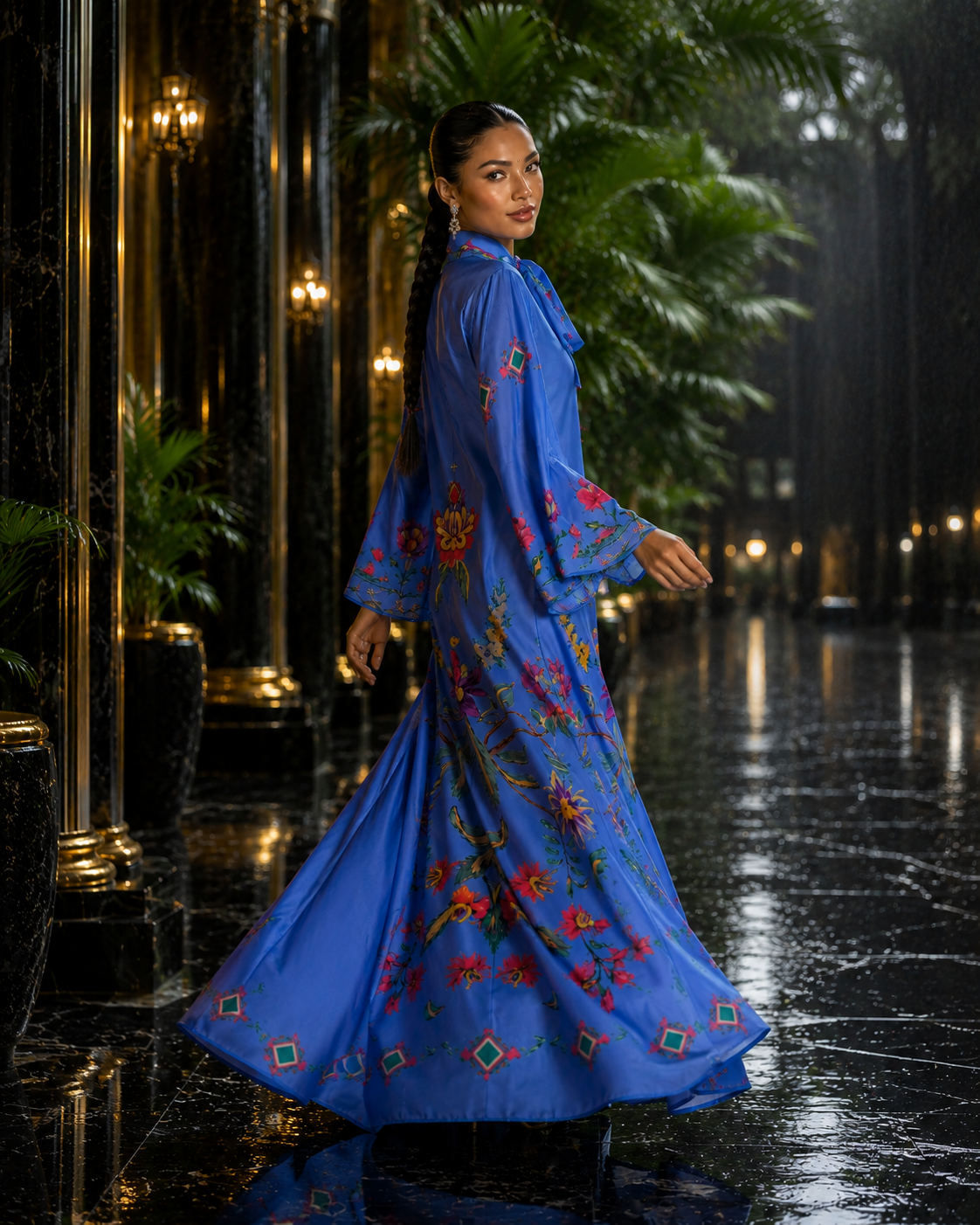 ETHNO FLORAL PRINCESS DRESS-BLUE