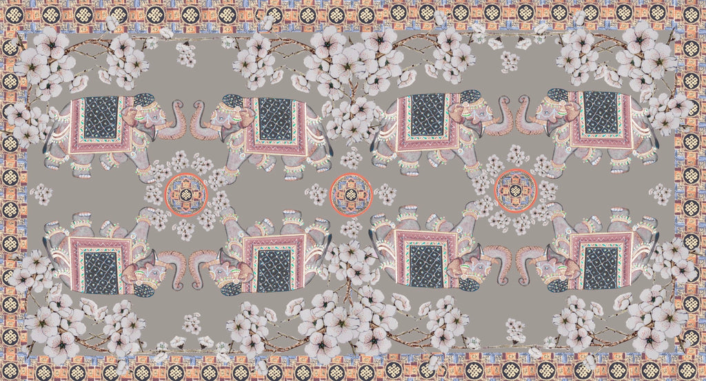 ELEPHANT CEREMONY CASHMERE SCARF -  LIGHT BLUE