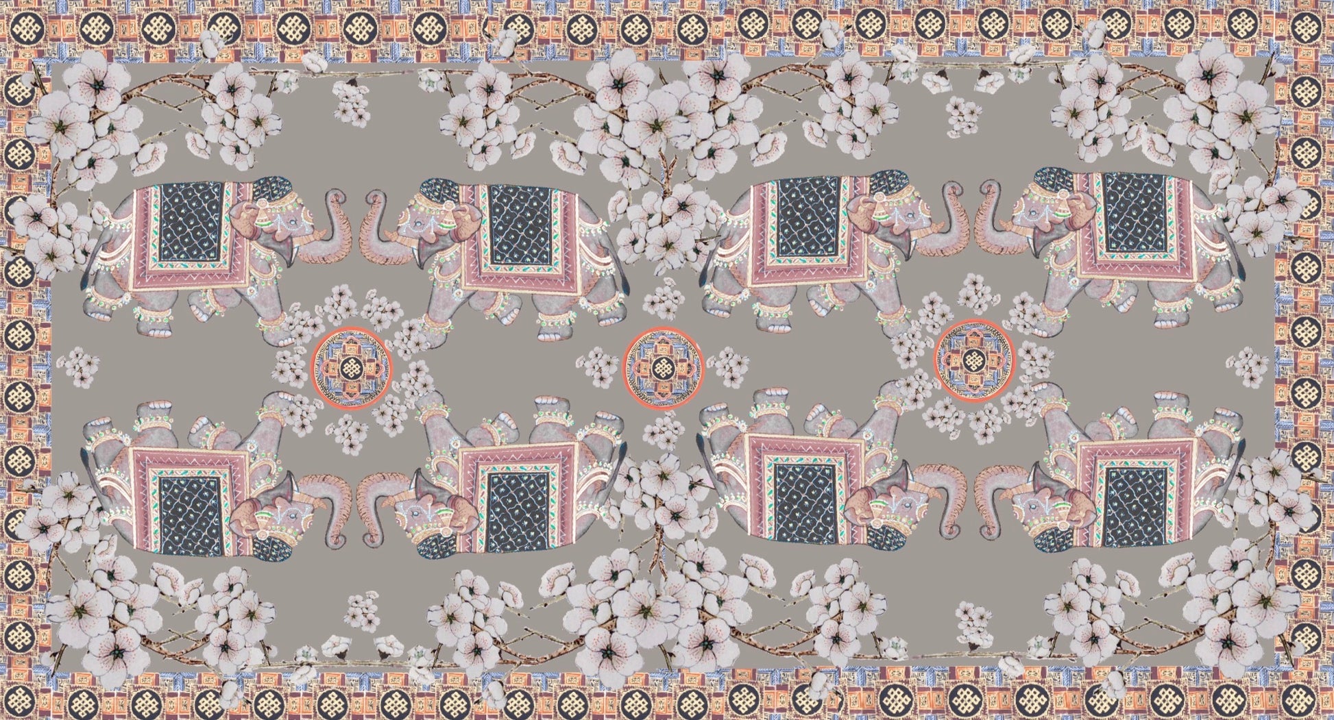 ELEPHANT CEREMONY CASHMERE SCARF -  LIGHT BLUE