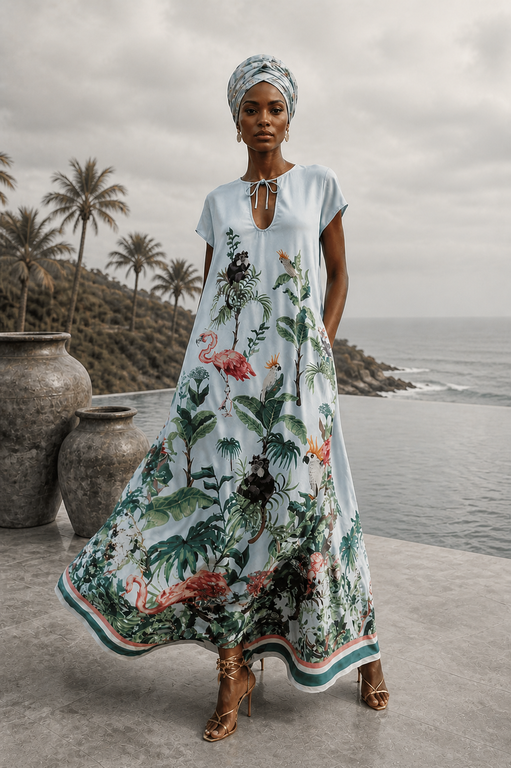 JUNGLE ANIMALS KIMI DRESS - LIGHT BLUE