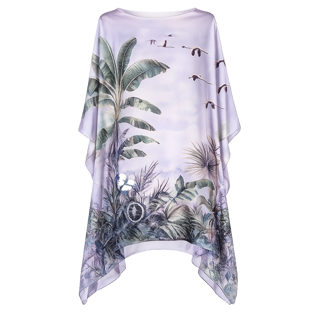 FLAMINGOS SILK TUNIC - LIGHT BLUE
