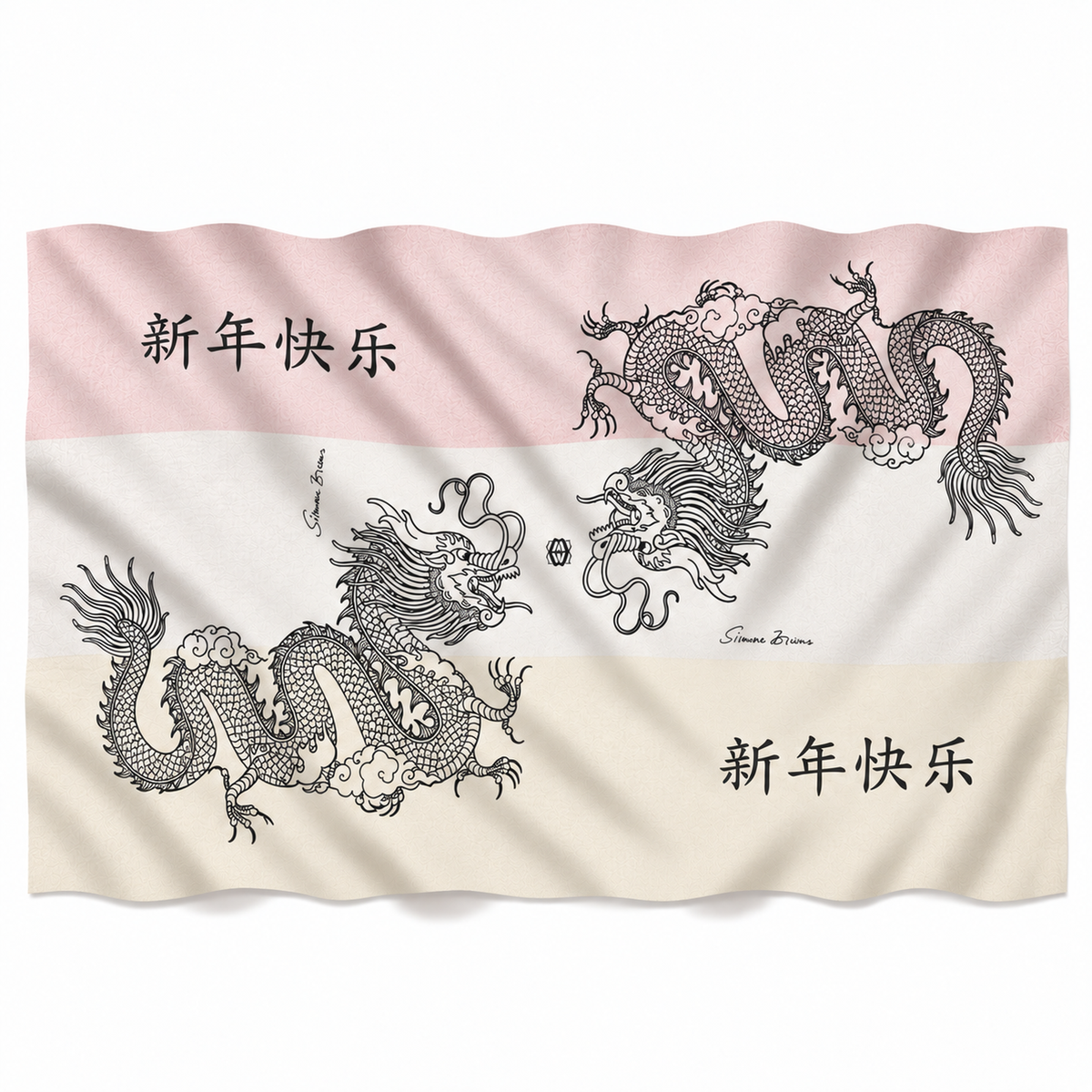 CHINESE DRAGON FELTED CASHMERE SCARF - ROSE TONES