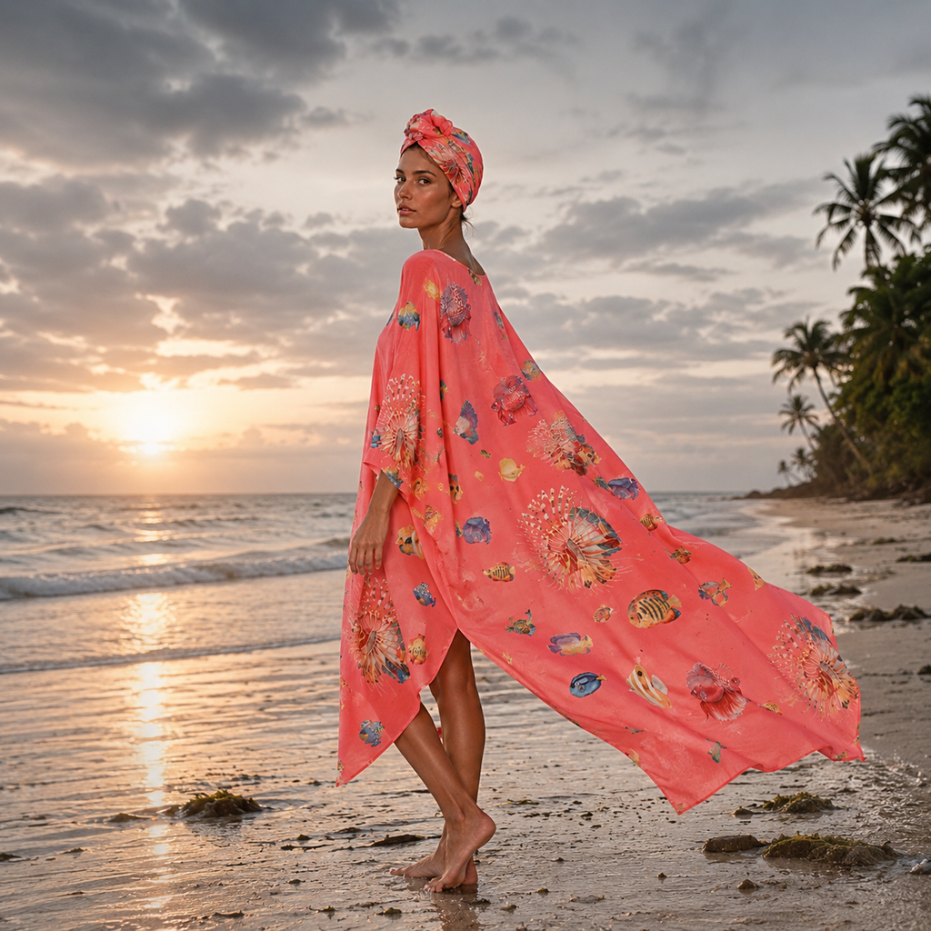 FISHTALE SILK TUNIC - CORAL