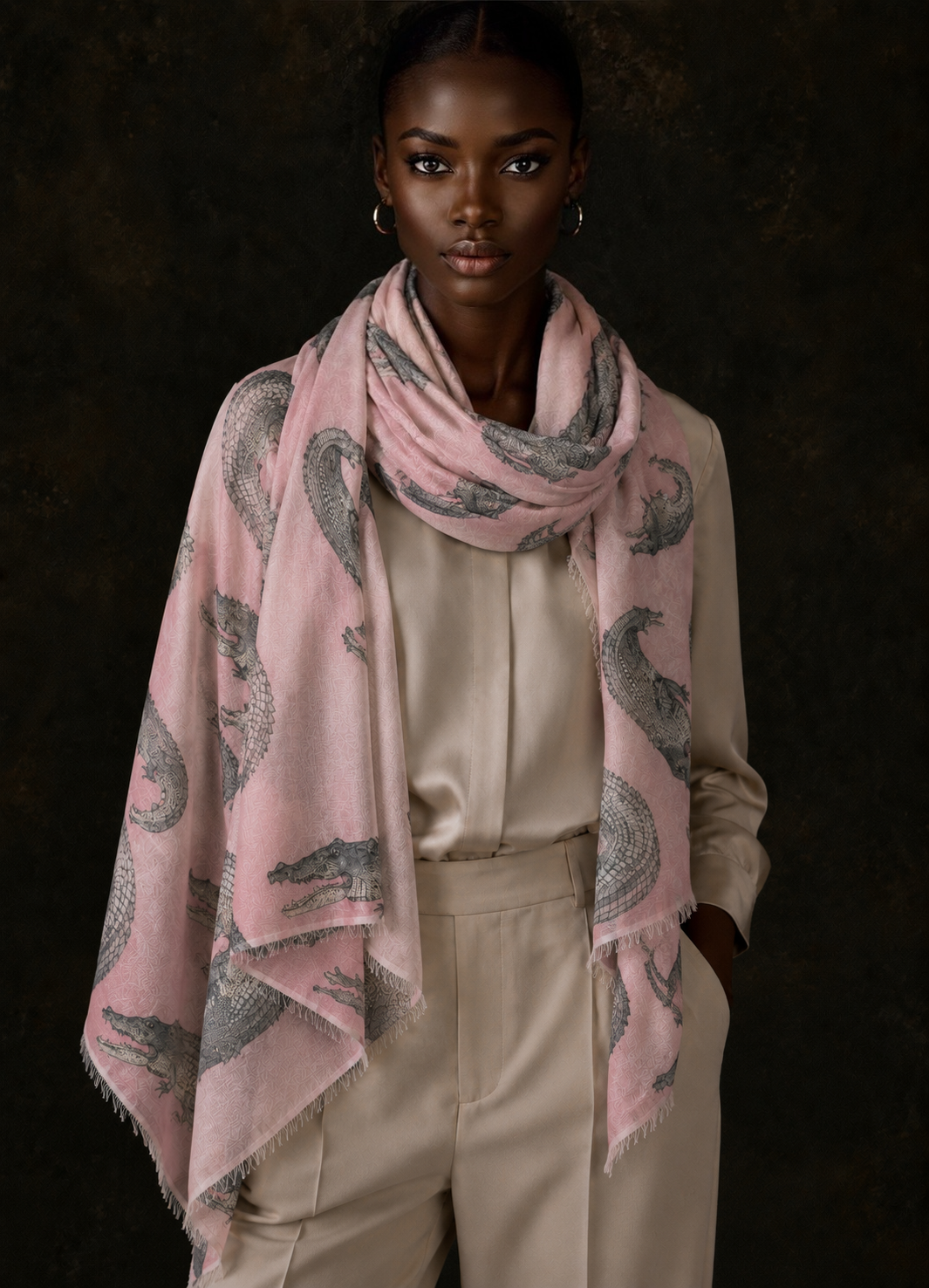 CROCODILE CASHMERE SCARF - ROSE