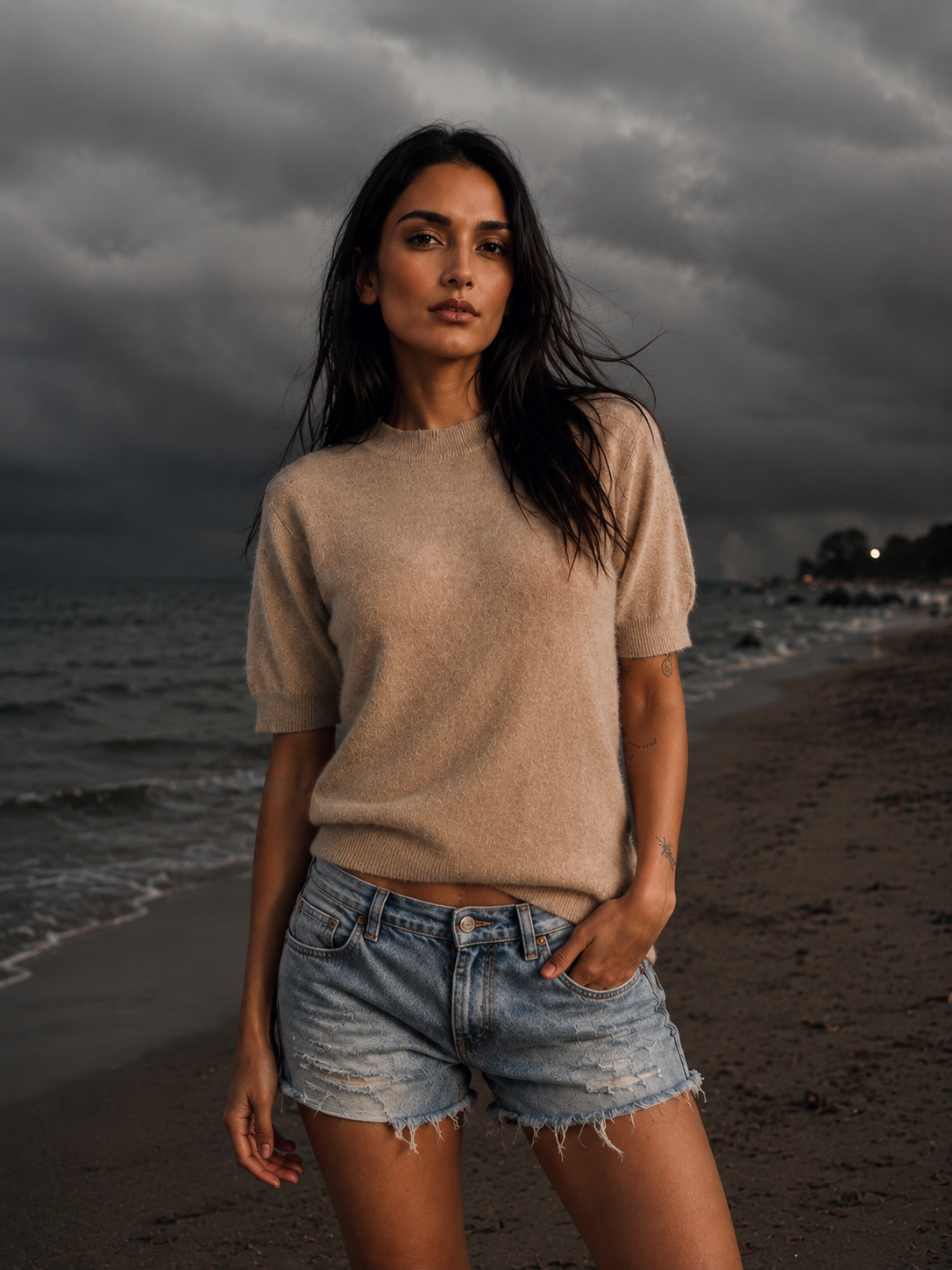 BRUSHED CASHMERE SHIRT - BEIGE
