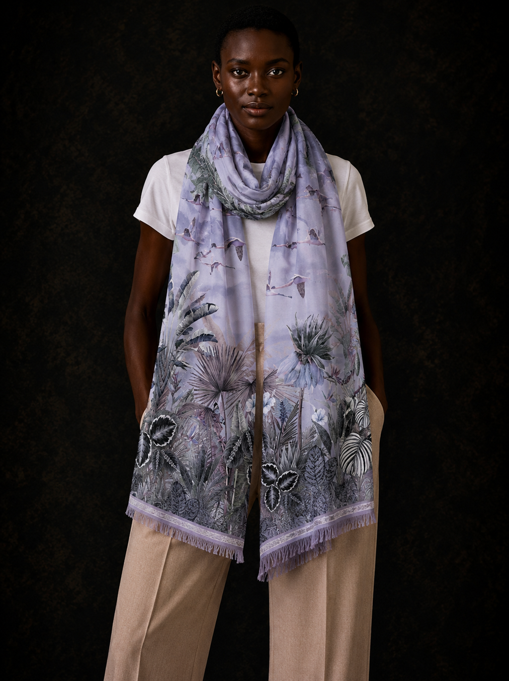 FLAMINGO CASHMERE SCARF - LIGHT BLUE