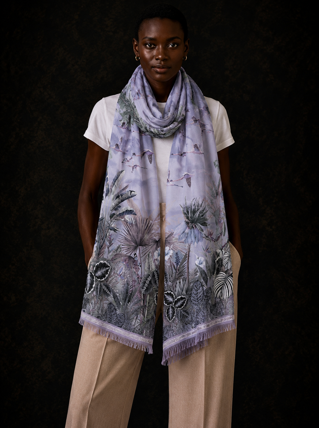 FLAMINGO CASHMERE SCARF - LIGHT BLUE