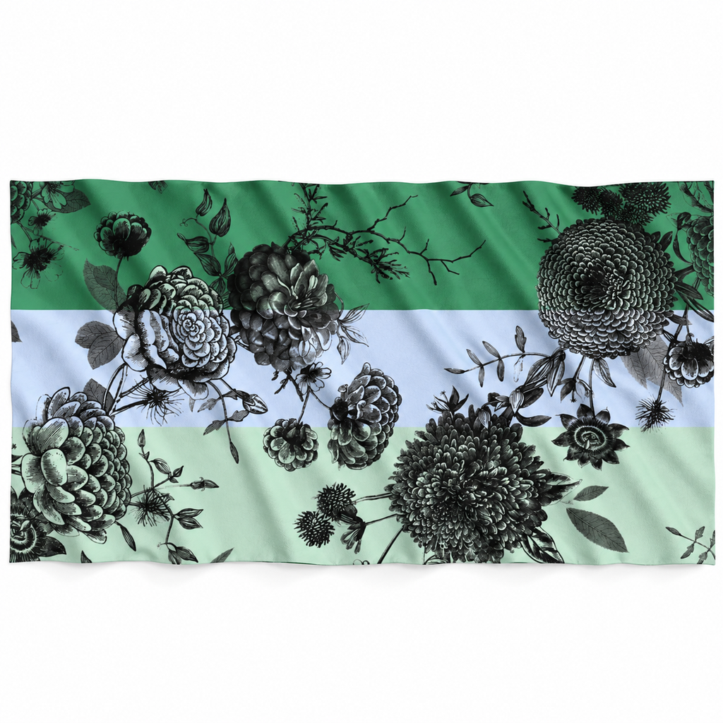 FLOWER EXPLOSION 3 COLOR FELTED CASHMERE SCARF - BLUE/MINT/GREEN