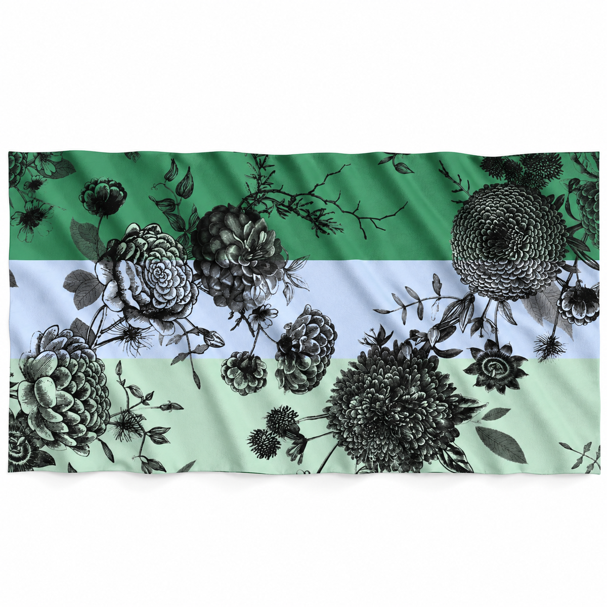 FLOWER EXPLOSION 3 COLOR FELTED CASHMERE SCARF - BLUE/MINT/GREEN