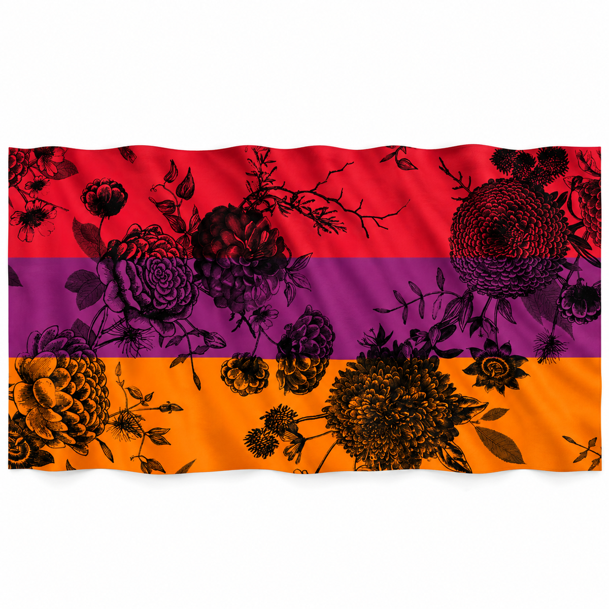 FLOWER EXPLOSION 3 COLOR FELTED CASHMERE SCARF - PINK/PURPLE/JELLO