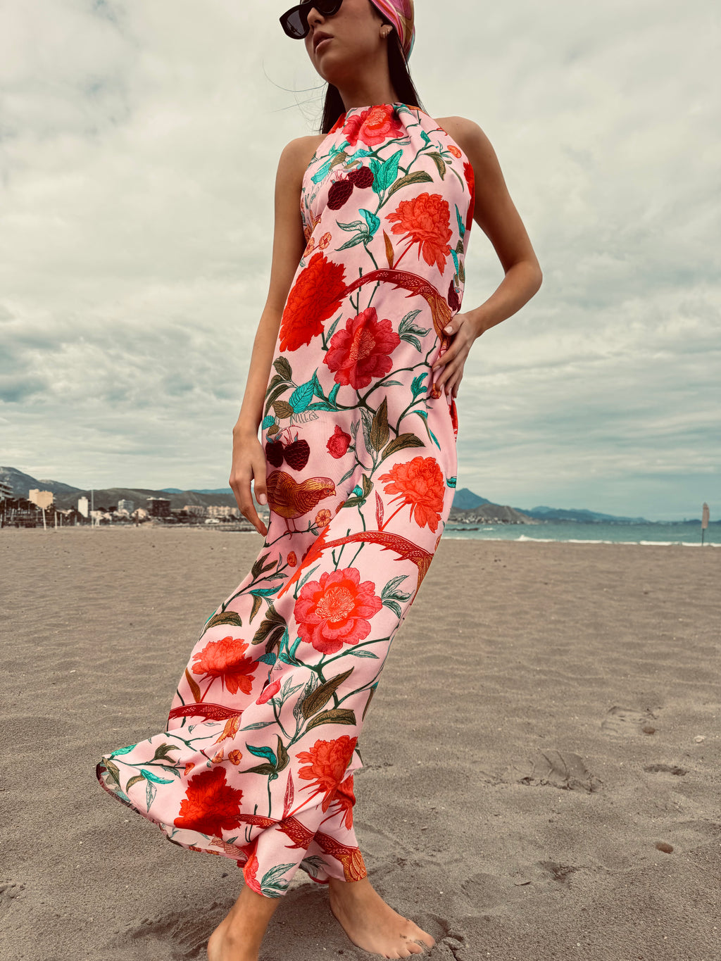 BIRD PARADISE BEACH DRESS - ROSE