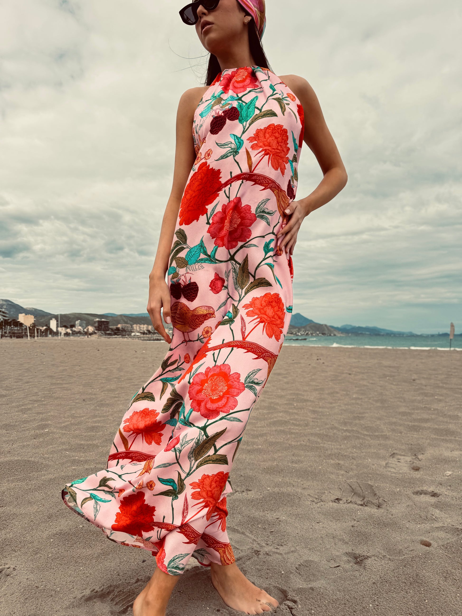 BIRD PARADISE BEACH DRESS - ROSE