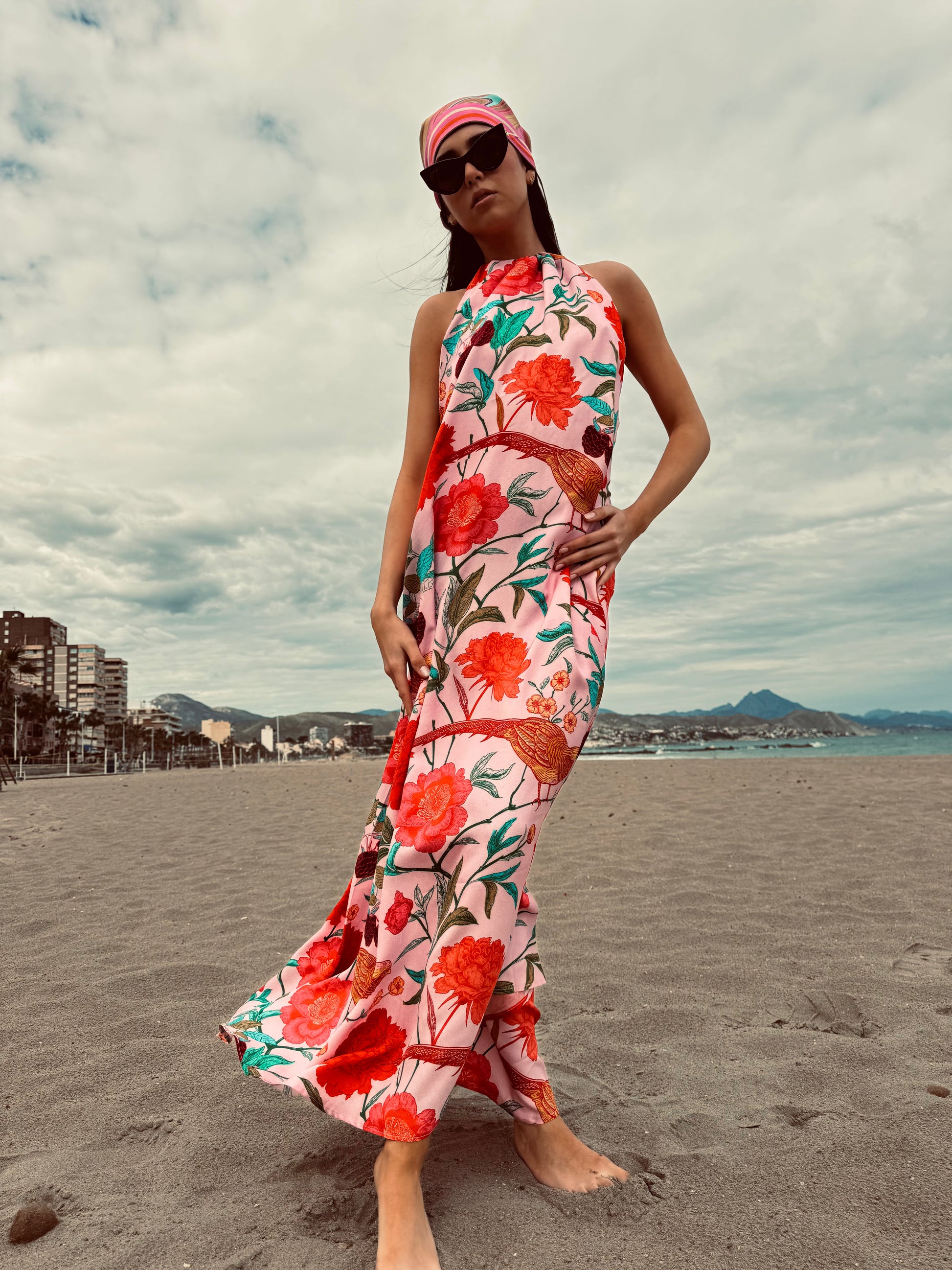 BIRD PARADISE BEACH DRESS - ROSE