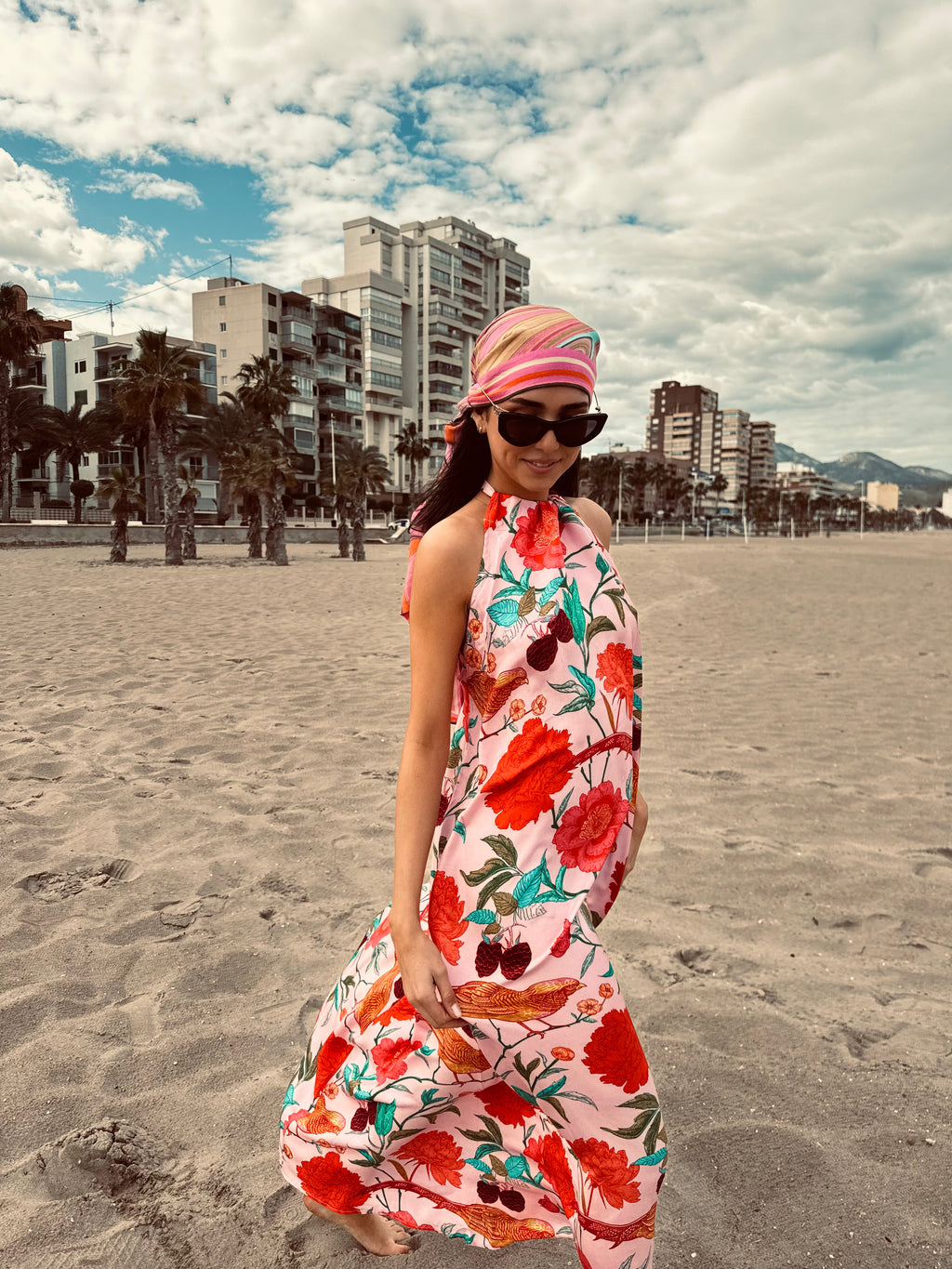 BIRD PARADISE BEACH DRESS - ROSE