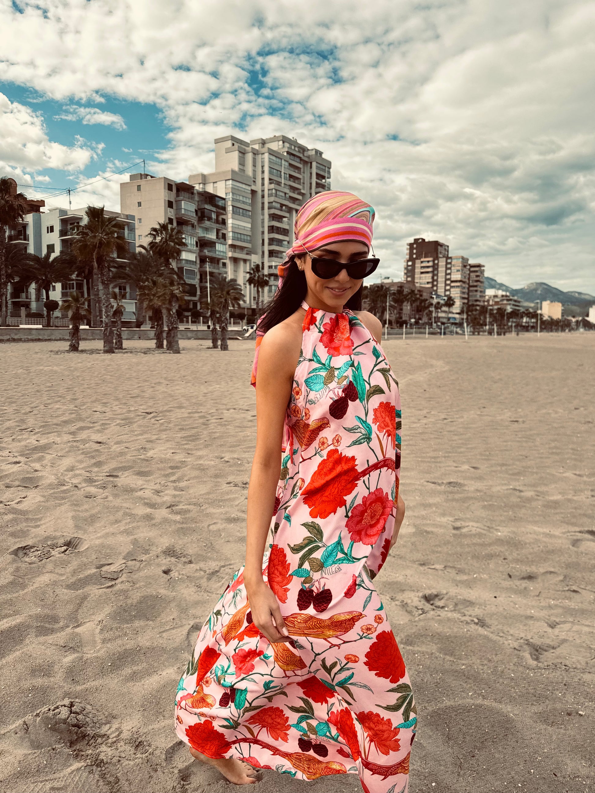 BIRD PARADISE BEACH DRESS - ROSE