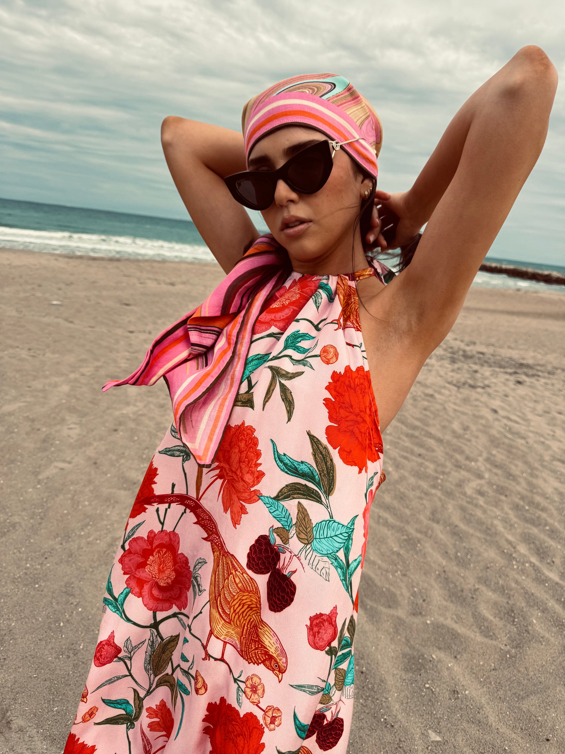 BIRD PARADISE BEACH DRESS - ROSE