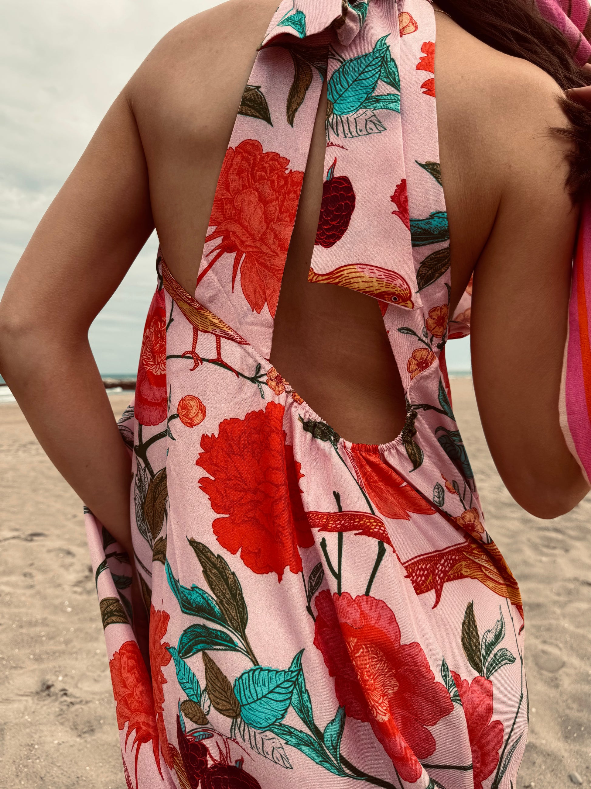 BIRD PARADISE BEACH DRESS - ROSE