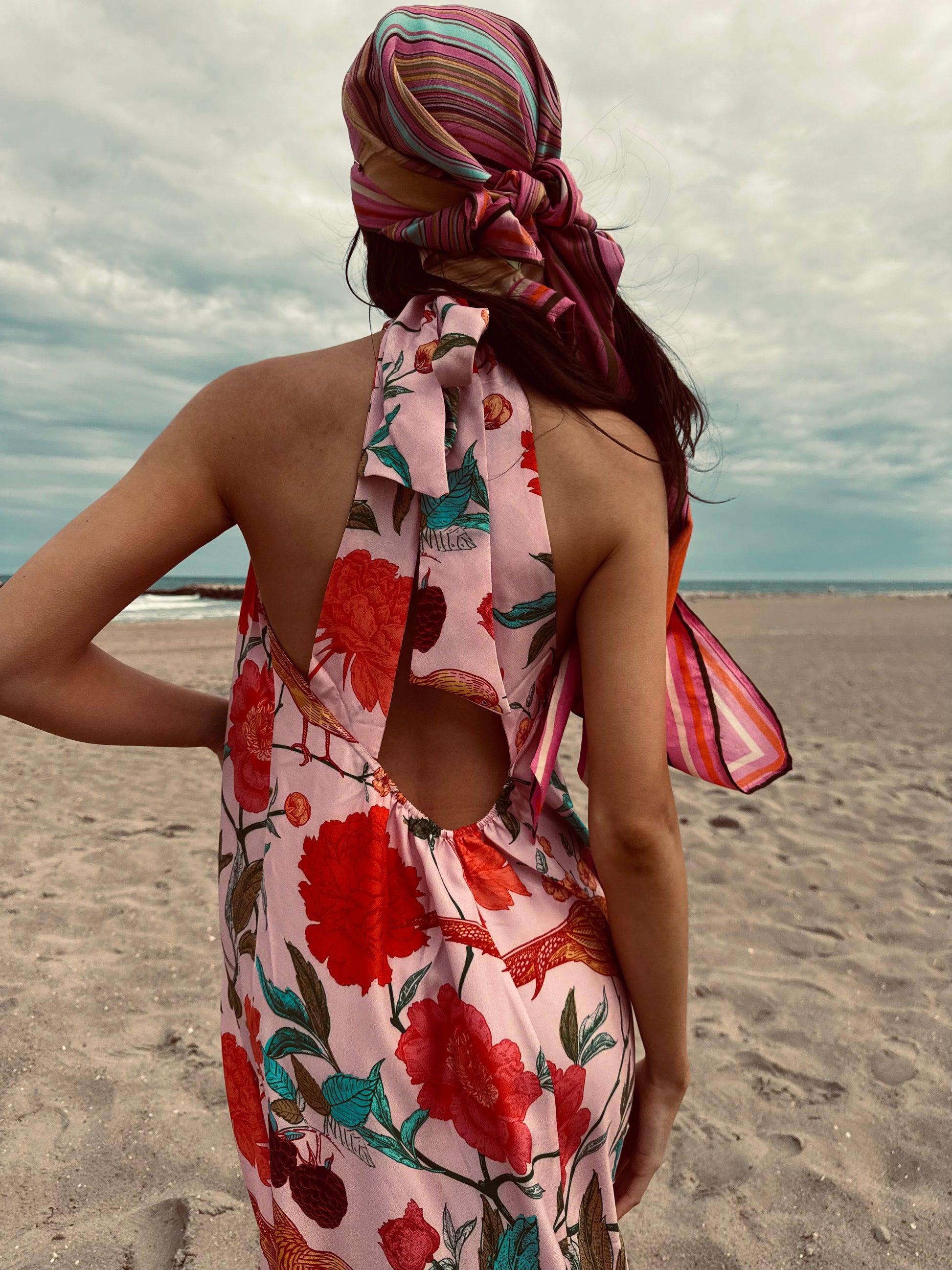 BIRD PARADISE BEACH DRESS - ROSE