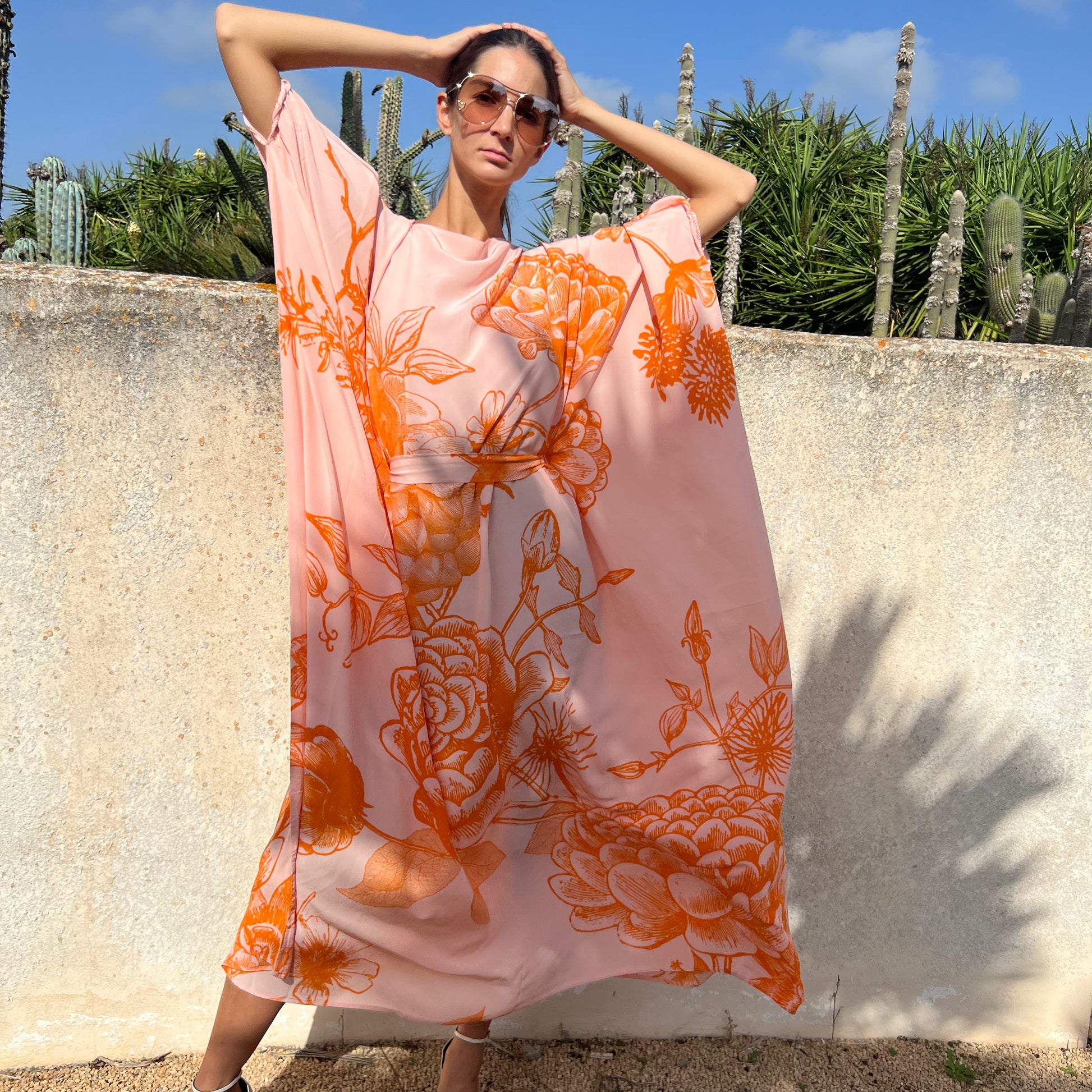 FLOWER EXPLOSION EVENING DRESS - ROSE/ORANGE