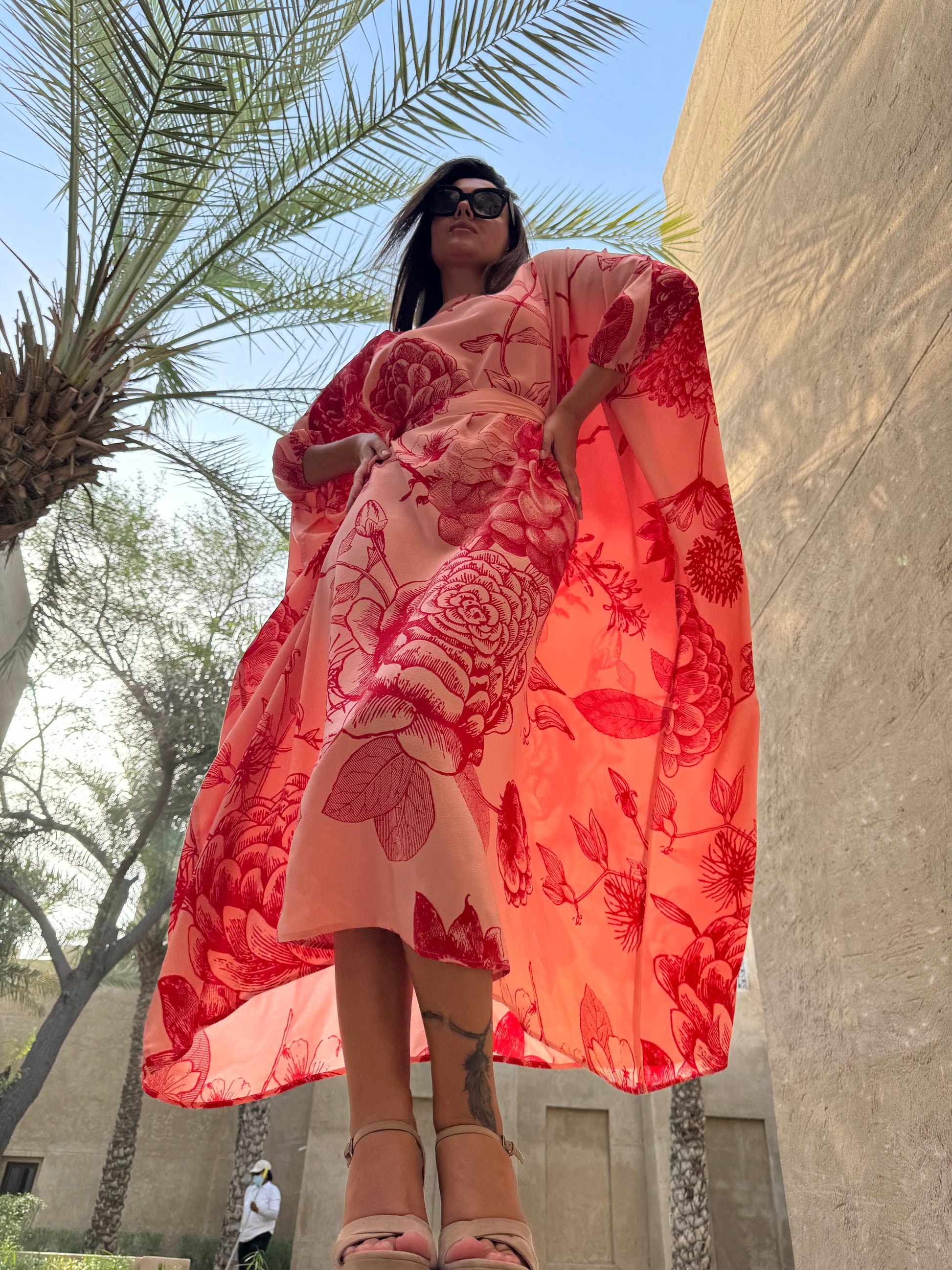 FLOWER EXPLOSION EVENING DRESS - ROSE/RED