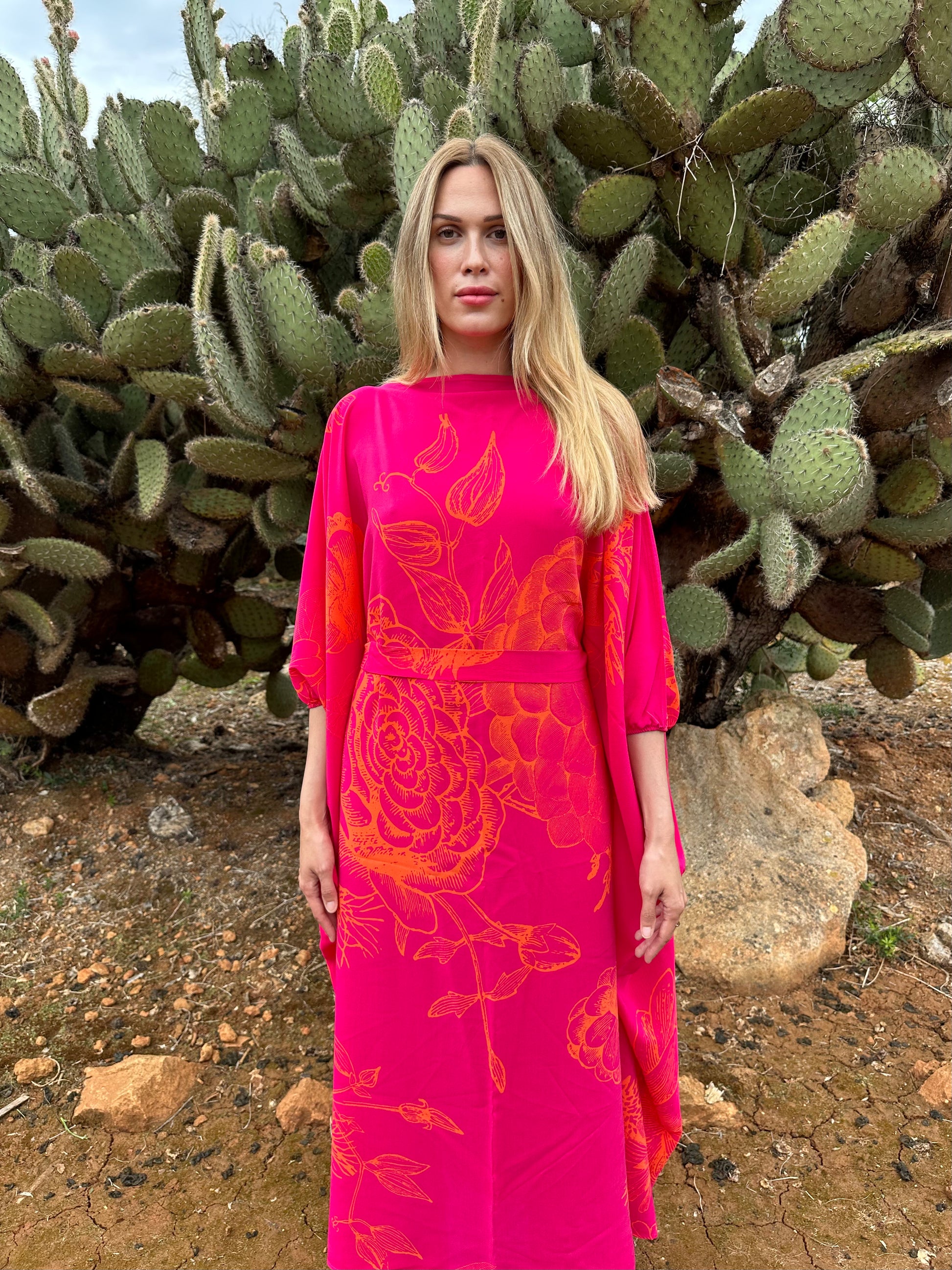 FLOWER EXPLOSION EVENING DRESS - PINK/ORANGE