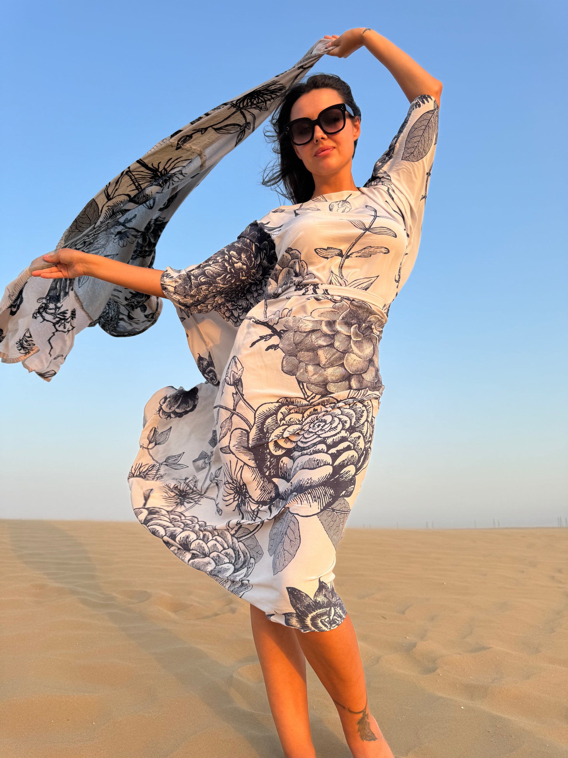 FLOWER EXPLOSION EVENING DRESS - LIGHT GREY/GREY