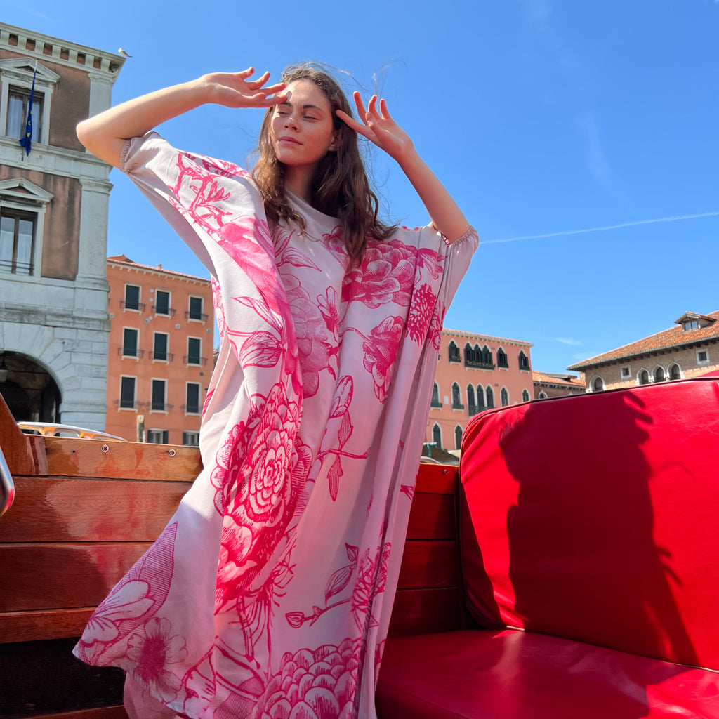 FLOWER EXPLOSION EVENING DRESS - GREY/PINK