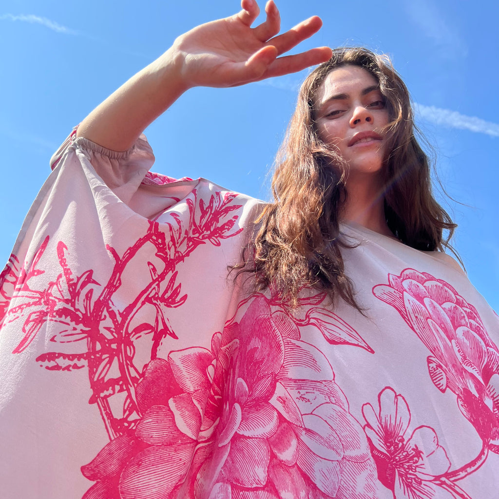 FLOWER EXPLOSION EVENING DRESS - GREY/PINK