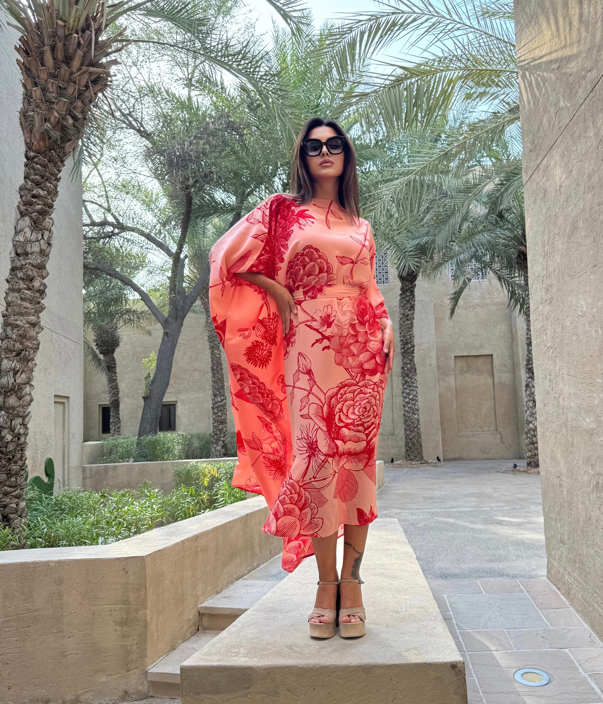 FLOWER EXPLOSION EVENING DRESS - ROSE/RED