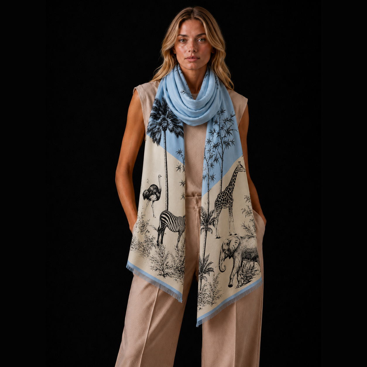 SAFARI CASHMERE SCARF - BLUE TONES