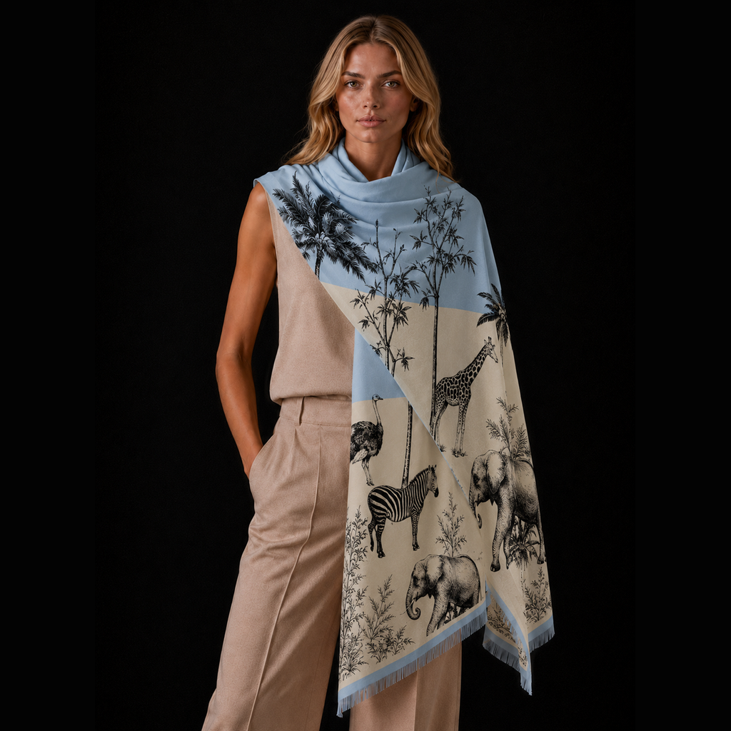 SAFARI CASHMERE SCARF - BLUE TONES