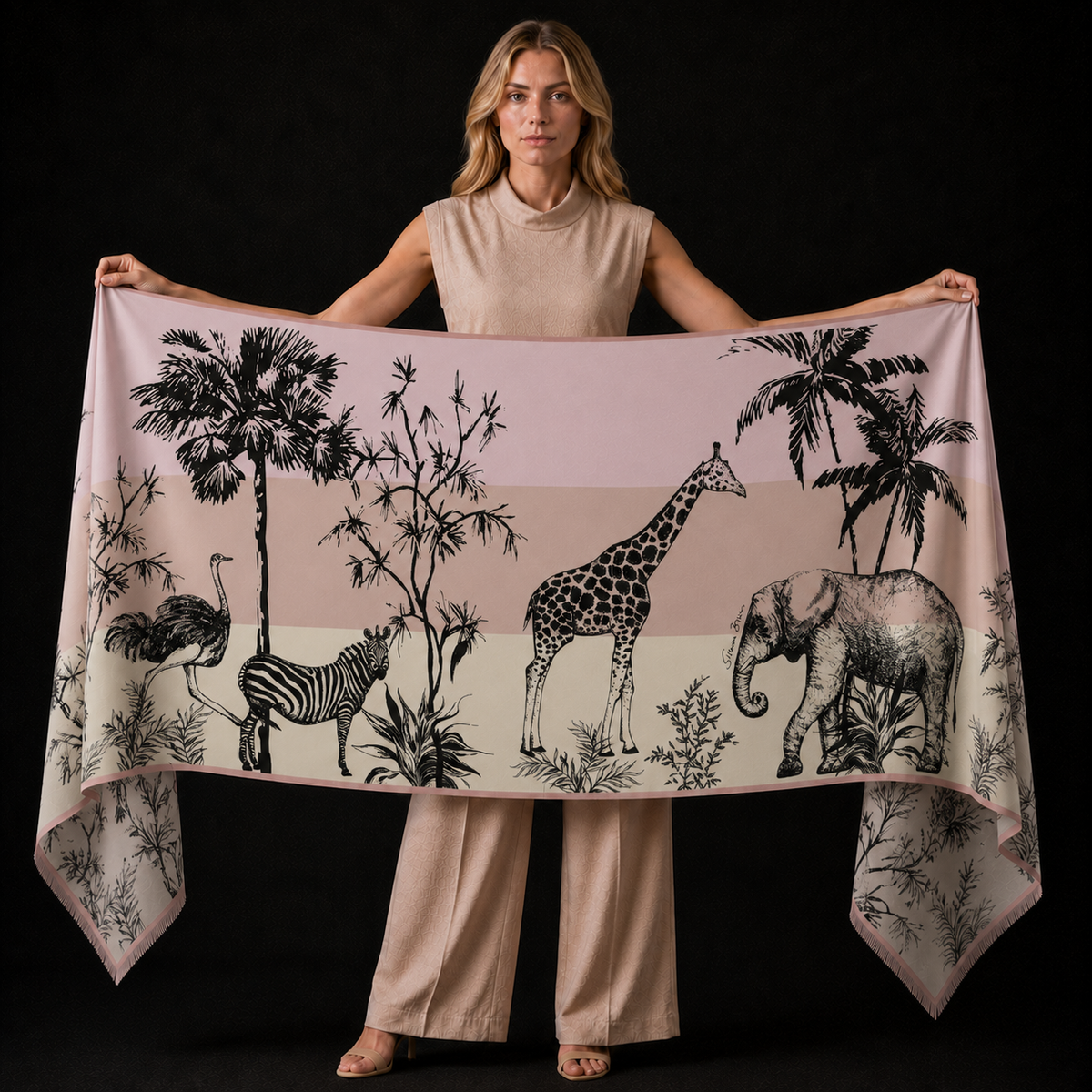 SAFARI CASHMERE SCARF - ROSE TONES