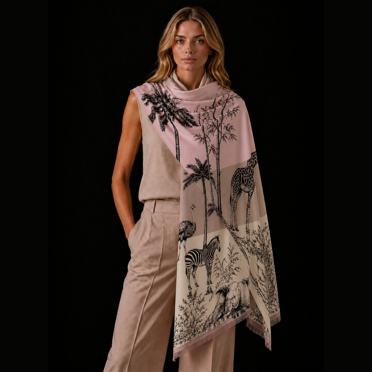 SAFARI CASHMERE SCARF - ROSE TONES
