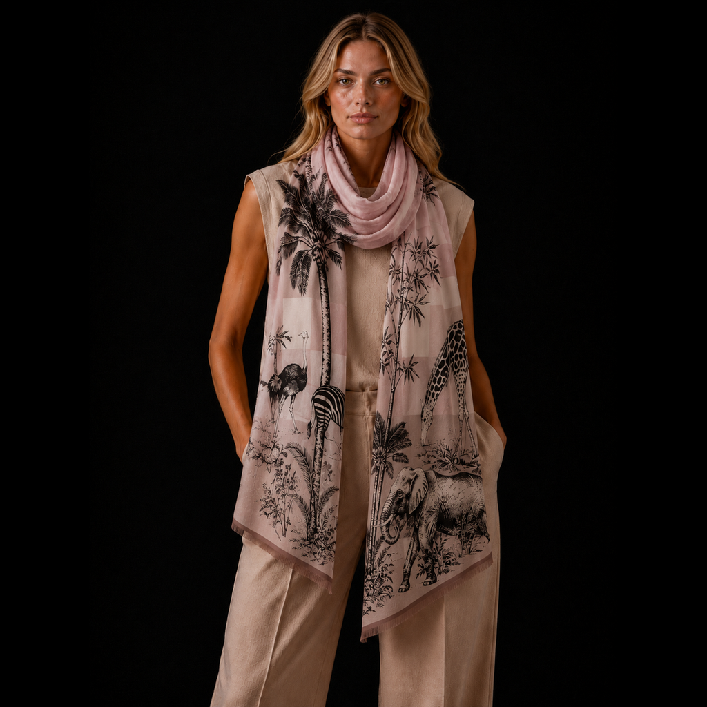 SAFARI CASHMERE SCARF - ROSE TONES