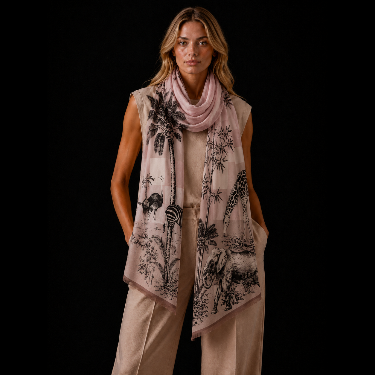 SAFARI CASHMERE SCARF - ROSE TONES