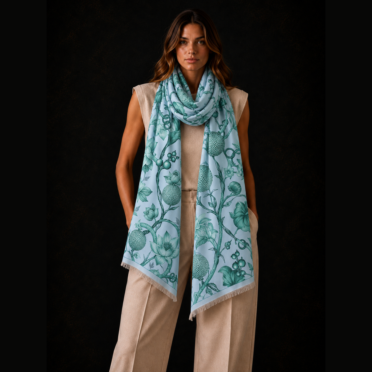 BOTANICAL CASHMERE SCARF - BAYOU